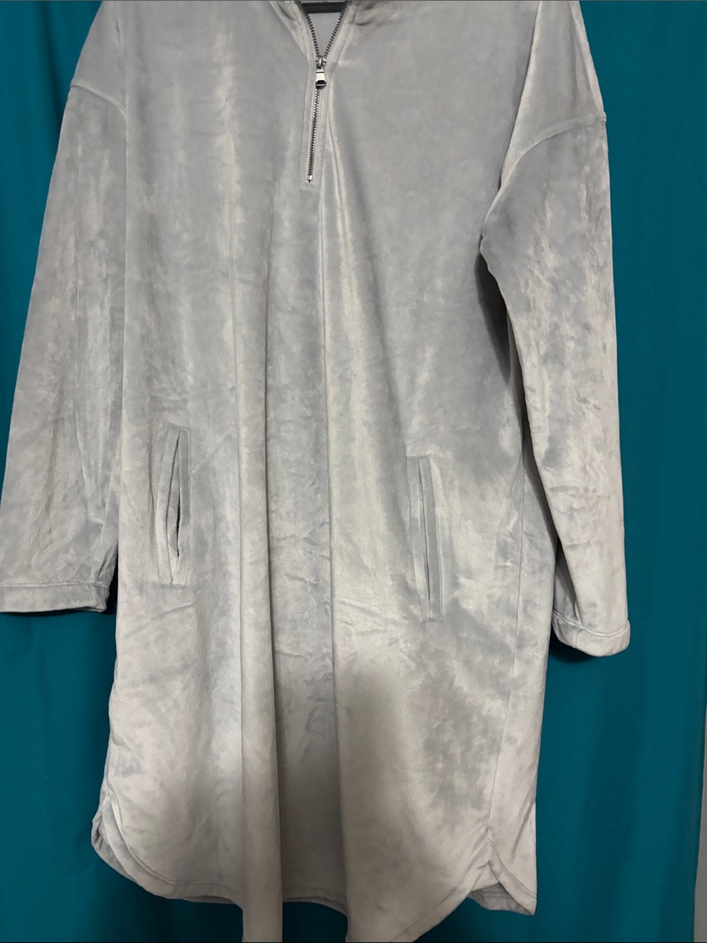 Soft Surroundings Light Gray Long Zip-Neck Trench Coat